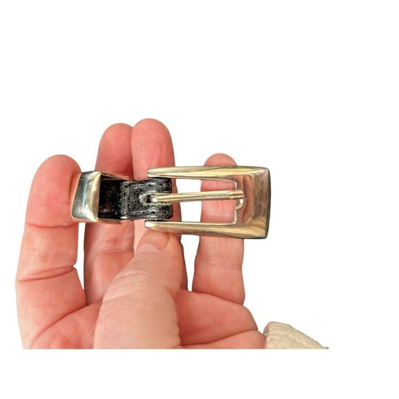 Vtg Designer Captiva Collectibles Black w Silver Tone Concha Leather Belt L 39" - Picture 3 of 9